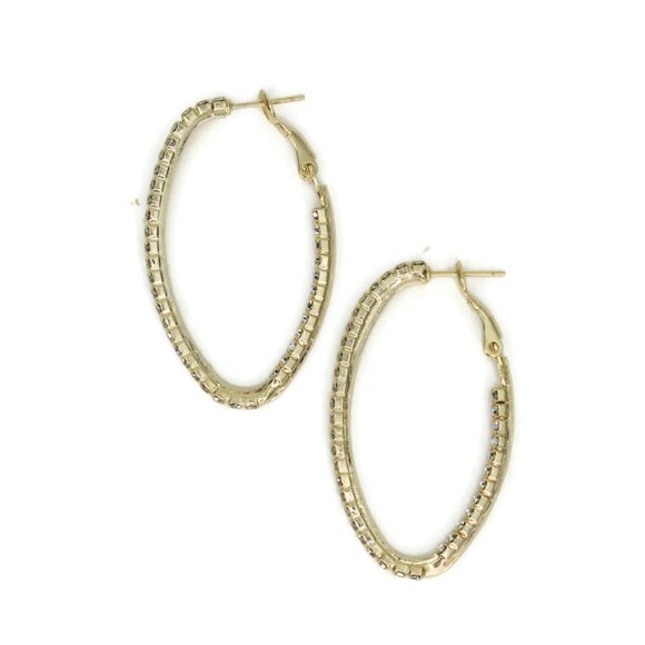 Lauren G Adams Oval Hoop Earrings Rhinestone Crystal Inside Out Gold Finish - Picture 5 of 5